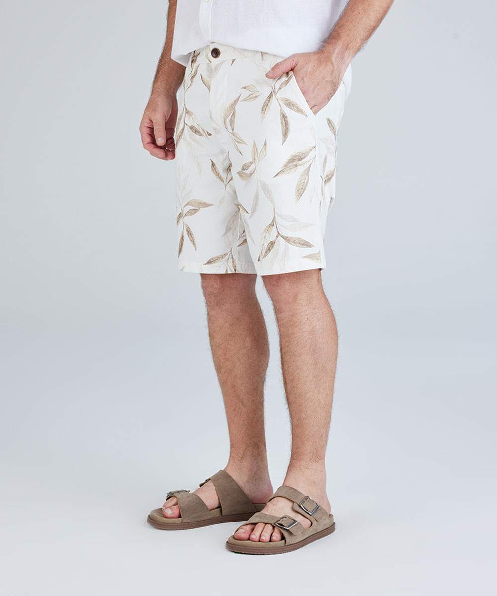 bermuda masculina de algodão com linho estampada bege