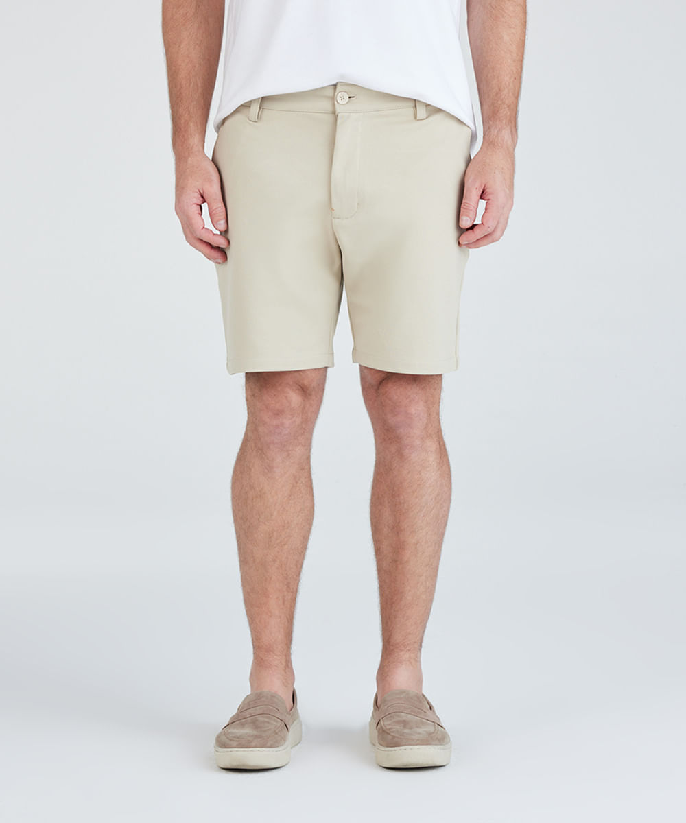 short reto de alfaiataria masculino texturizado bege