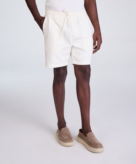 bermuda reta masculina de sarja cós elástico off white M bermuda reta masculina de sarja cós elástico off white M