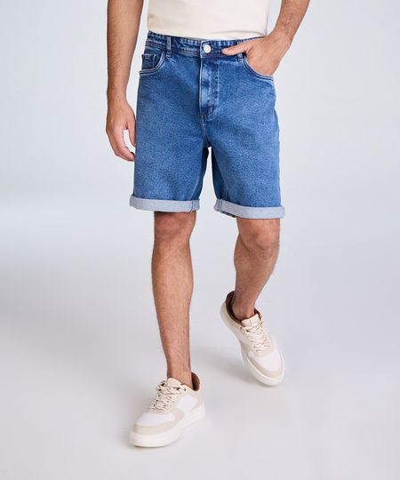 bermuda reta masculina jeans com barra dobrada azul 40