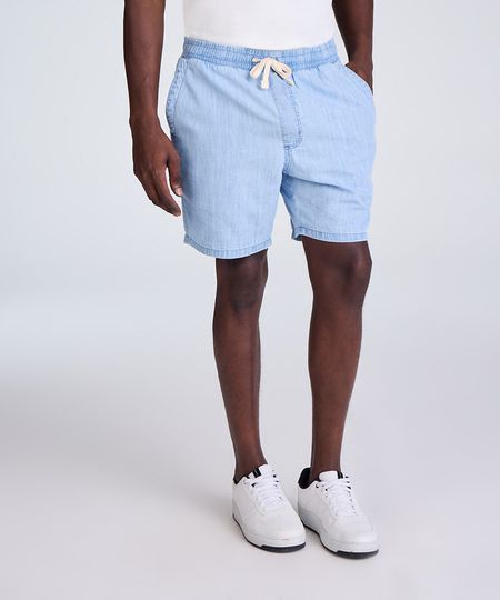 short jogger masculino jeans com linho azul G