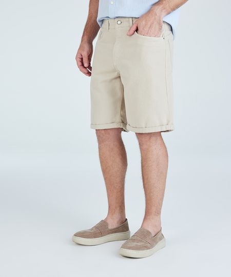 bermuda reta de sarja com barra dobrada bege 48 bermuda reta de sarja com barra dobrada bege 48