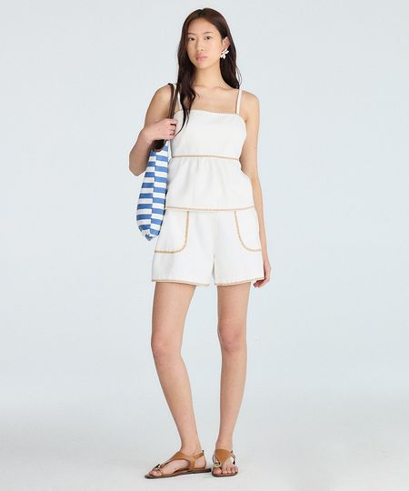 short reto feminino de sarja com bordado off white 40