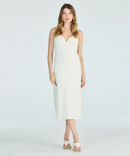 vestido midi feminino de laise decote v off white M