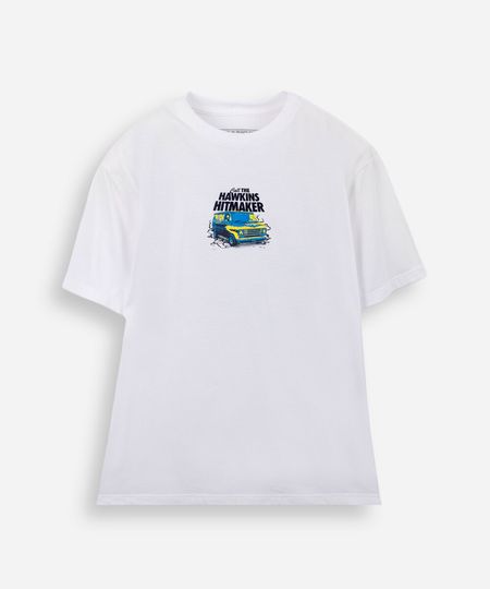 camiseta comfort juvenil de algodão stranger things off white 14 camiseta comfort juvenil de algodão stranger things off white 14