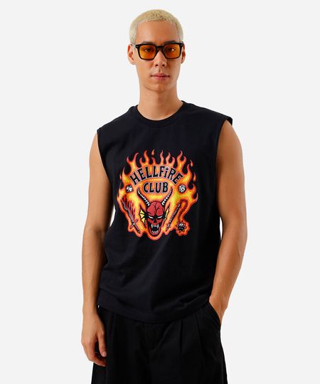 regata machão de algodão stranger things preto GG