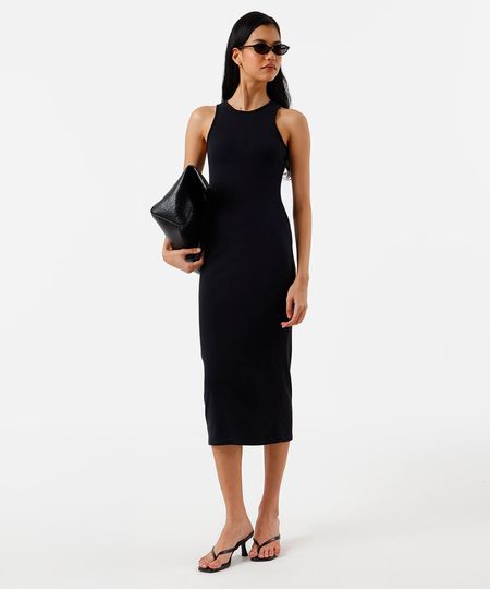 vestido midi tubinho feminino de algodão básico preto PP