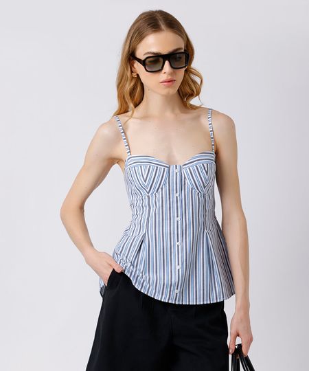 blusa peplum feminina listrada mindset azul P blusa peplum feminina listrada mindset azul P