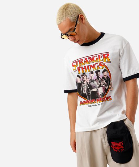 camiseta masculina de algodão stranger things off white G camiseta masculina de algodão stranger things off white G