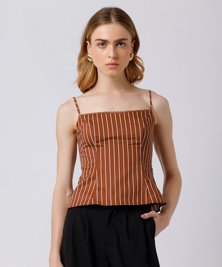 bata alça fina feminina de algodão listrada mindset colorida P bata alça fina feminina de algodão listrada mindset colorida P