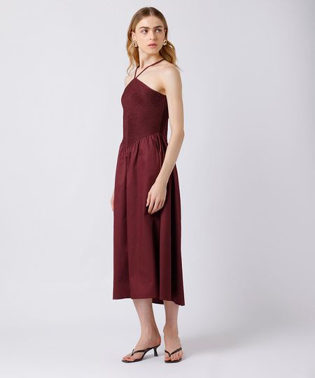 vestido midi feminino de algodão halterneck mindset vinho P vestido midi feminino de algodão halterneck mindset vinho P