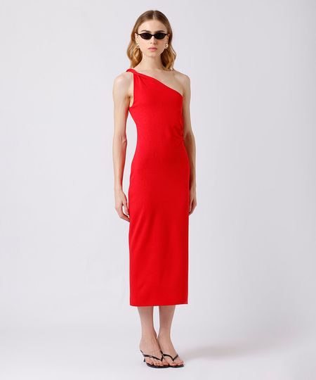 vestido midi feminino ombro único mindset vermelho PP