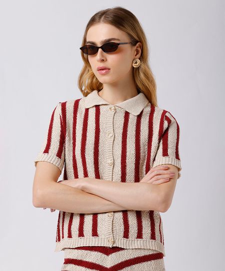 camisa feminina de tricot texturizada listrada mindset colorida GG