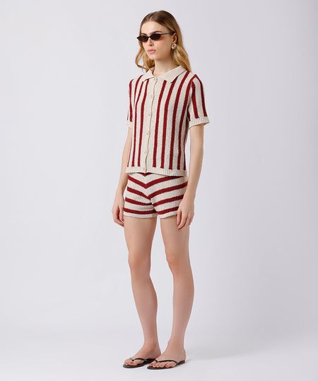 short curto feminino de tricot texturizado listrado mindset colorido P short curto feminino de tricot texturizado listrado mindset colorido P