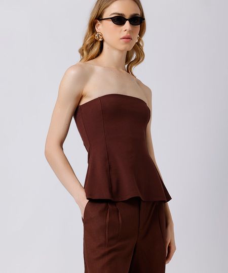blusa peplum feminina sem alça mindset marrom PP blusa peplum feminina sem alça mindset marrom PP