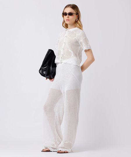 calça reta feminina de tricot mindset branca PP calça reta feminina de tricot mindset branca PP