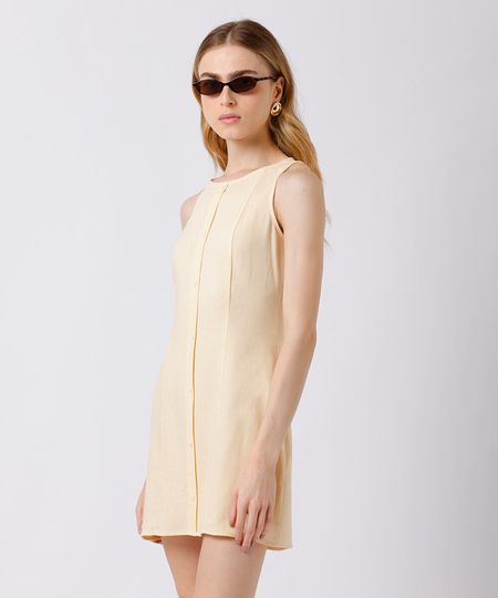 vestido curto feminino com linho mindset amarelo M