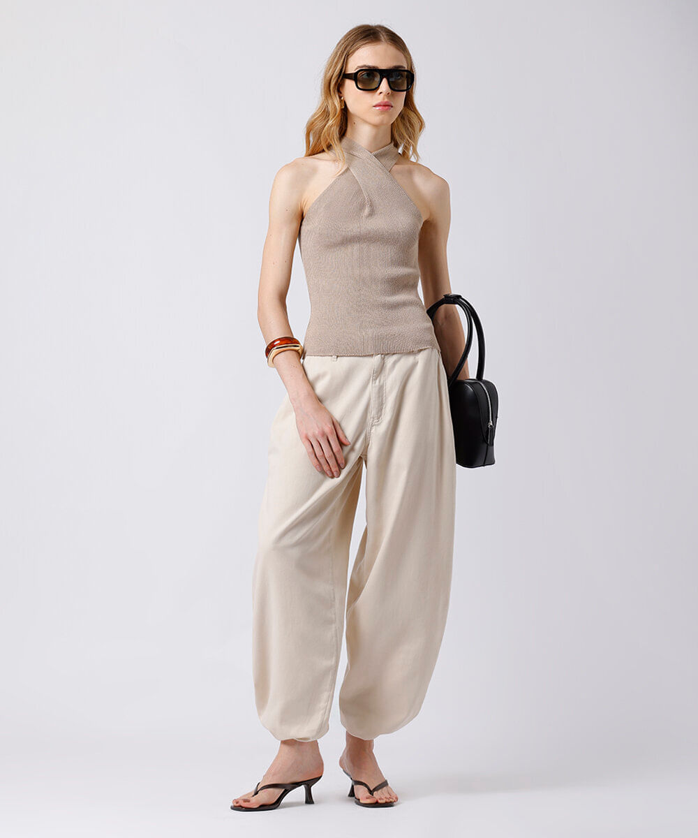 calça aladim feminina de sarja mindset bege
