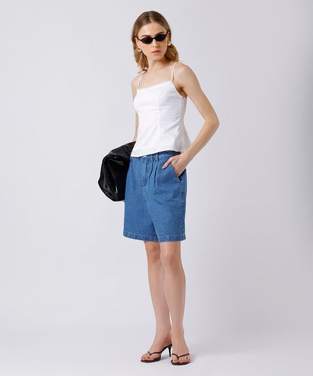 bermuda feminina jeans com pregas mindset azul 34 bermuda feminina jeans com pregas mindset azul 34