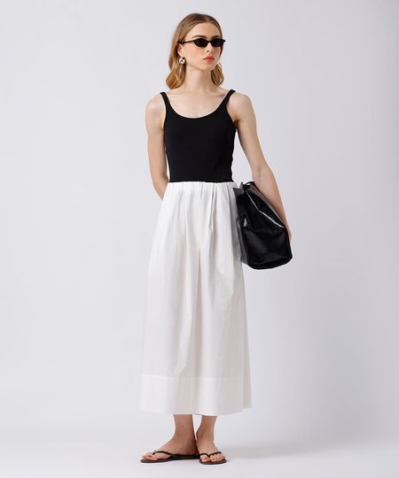 saia midi feminina de algodão com pregas mindset off white PP saia midi feminina de algodão com pregas mindset off white PP