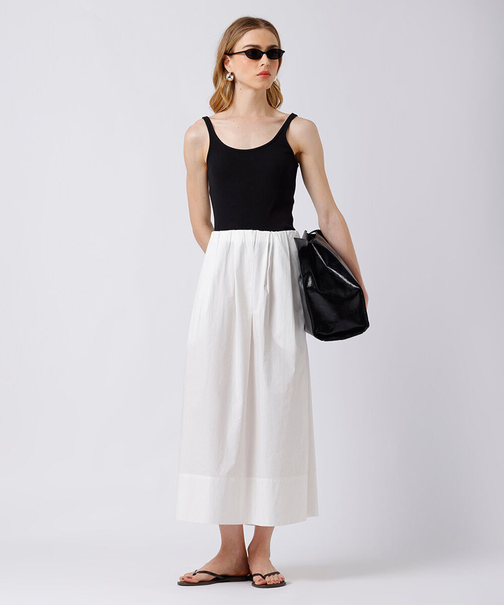 saia midi feminina de algodão com pregas mindset off white