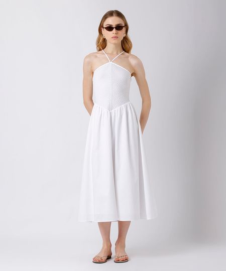 vestido midi feminino de algodão halterneck mindset off white PP