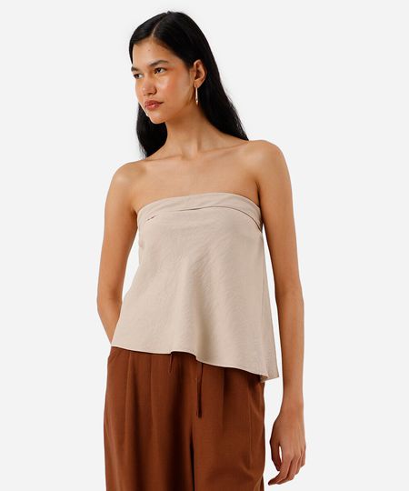 blusa sem alça feminina com viscose assimétrica bege PP