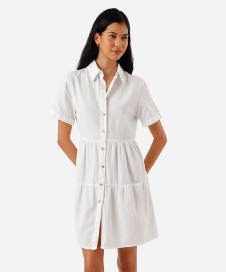 vestido curto chemise feminino de sarja com recortes off white M