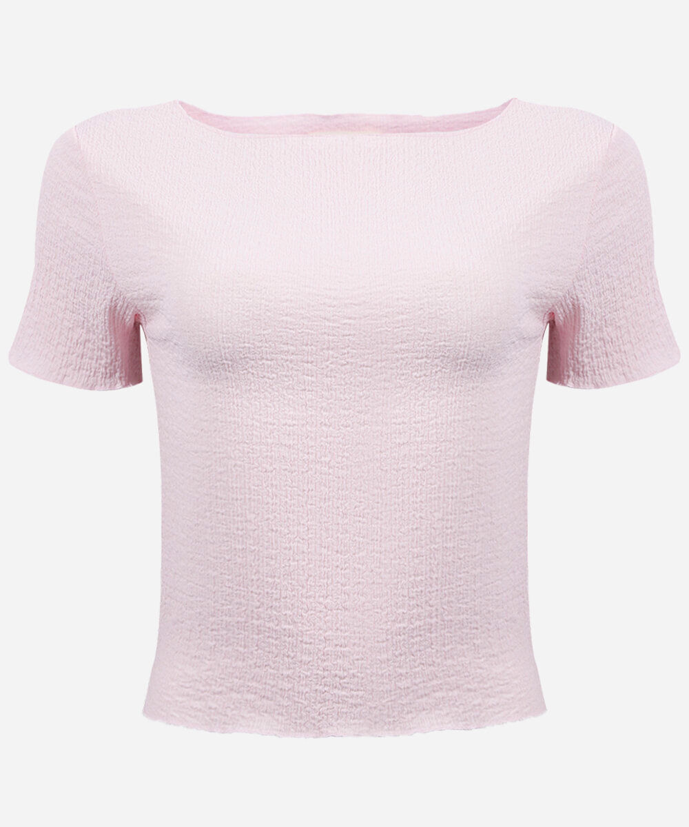 blusa juvenil decote canoa texturizada rosa
