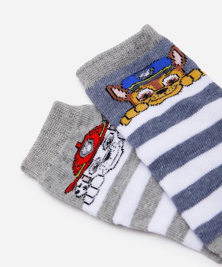 kit de 2 meias cano médio infantis patrulha canina listradas colorido 18-21