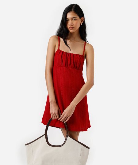 vestido curto alça fina feminino de laise vermelho PP