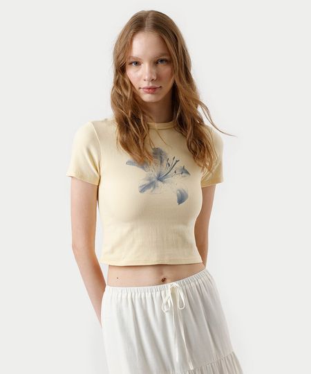 blusa babt look feminina com algodão floral amarelo P blusa babt look feminina com algodão floral amarelo P