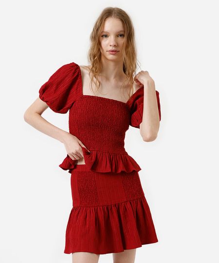 blusa feminina manga bufante texturizada vermelha XPP