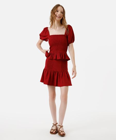 saia curta feminina franzida com babado vermelha PP saia curta feminina franzida com babado vermelha PP