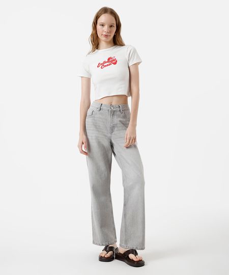 calça wide leg slim feminina jeans cinza 38