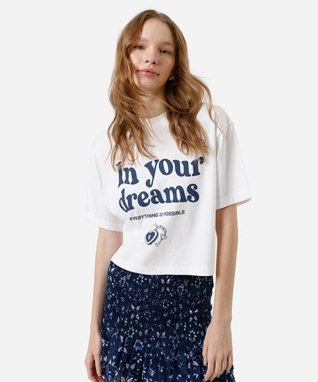 camiseta box feminina de algodão estampada oversized off white M