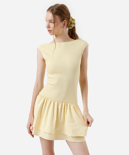 vestido curto feminino com algodão canelado amarelo XPP