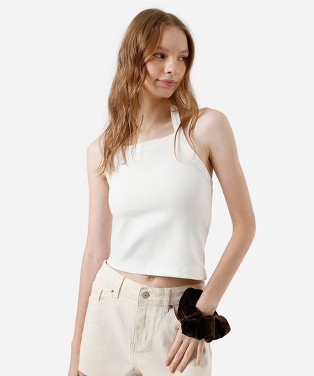 cropped frente única feminino de algodão canelado off white XPP cropped frente única feminino de algodão canelado off white XPP