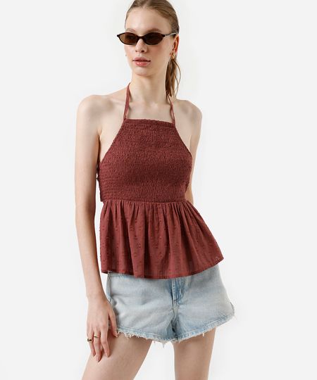 blusa frente única feminina de algodão franzida vinho M blusa frente única feminina de algodão franzida vinho M