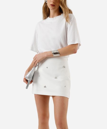 minissaia feminina com viscose e brilhos off white 40