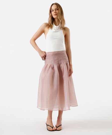 saia midi godê feminina de organza com pregas rosa 42 saia midi godê feminina de organza com pregas rosa 42