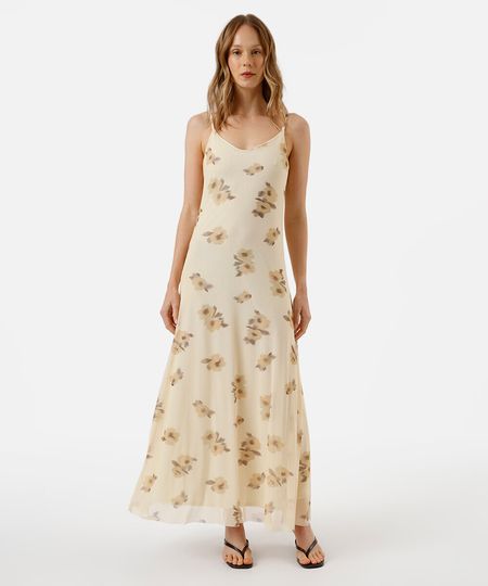 vestido longo alça fina feminino de tule floral colorido PP vestido longo alça fina feminino de tule floral colorido PP