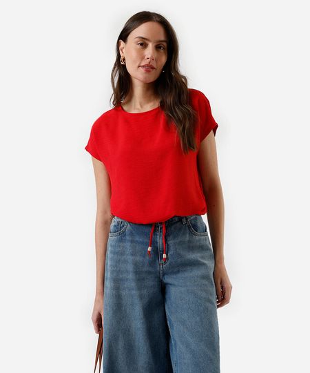 blusa feminina com amarração texturizada vermelha PP blusa feminina com amarração texturizada vermelha PP