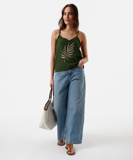 calça wide leg cropped feminina jeans azul 48
