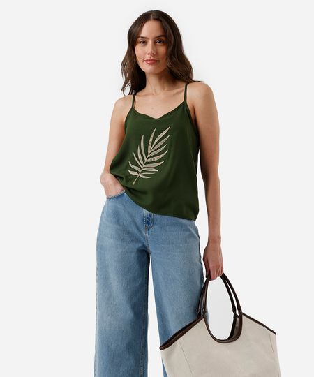blusa alça fina feminina de viscose bordada verde PP blusa alça fina feminina de viscose bordada verde PP