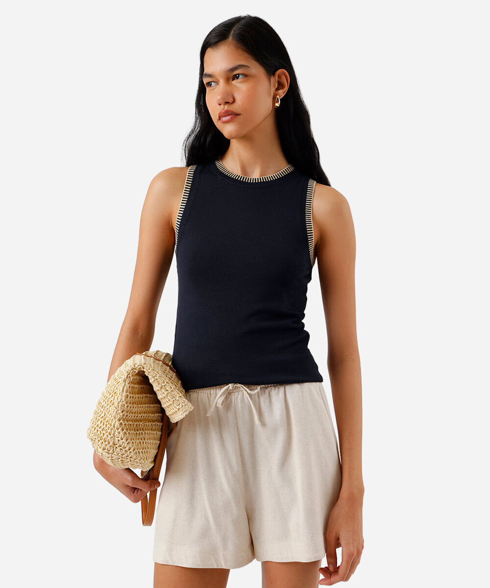 regata feminina de tricot azul