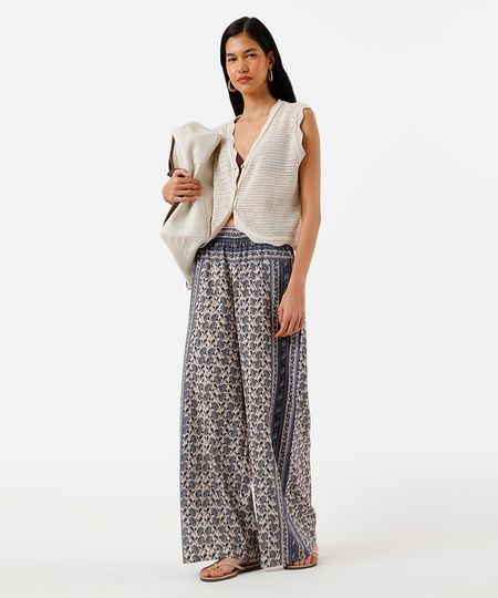 calça pantalona feminina cós elástico floral colorida P