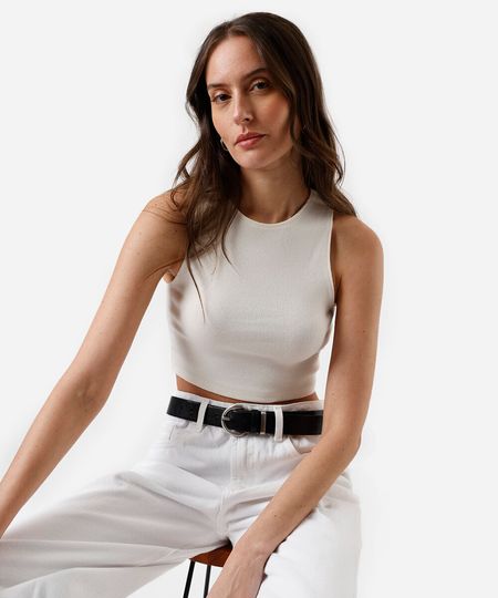 cropped básico feminino de algodão canelado off white G