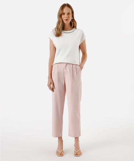 calça reta feminina com viscose e pregas cós elástico rosa 40 calça reta feminina com viscose e pregas cós elástico rosa 40