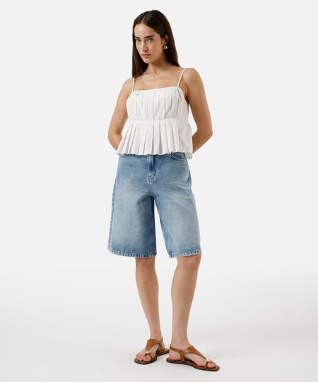 bermuda jorts feminina jeans cintura média azul 42